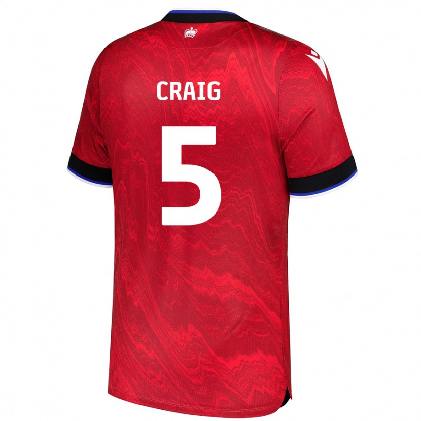 Danxen Hombre Camiseta Michael Craig #5 Rojo Negro 2ª Equipación 2024/25 La Camisa