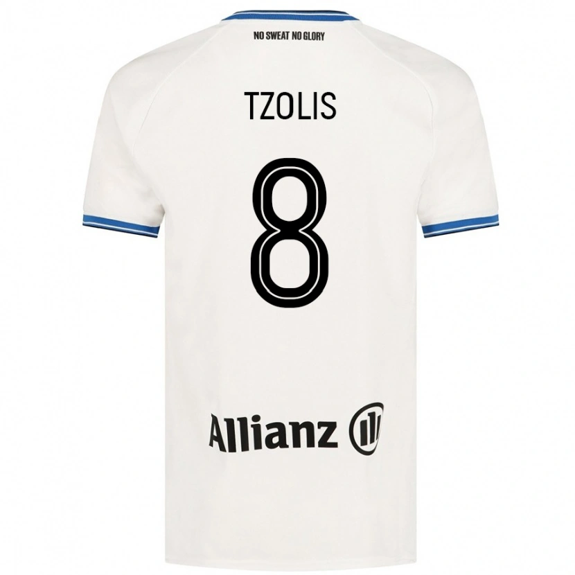 Danxen Hombre Camiseta Christos Tzolis #8 Blanco 2ª Equipación 2024/25 La Camisa