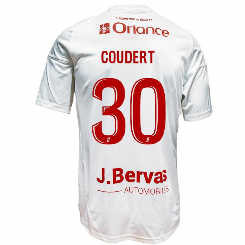 Danxen Hombre Camiseta Grégoire Coudert #30 Blanco Rojo 2ª Equipación 2024/25 La Camisa