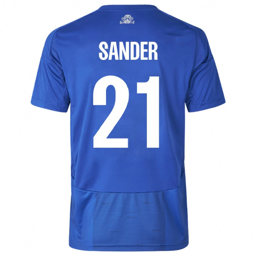 Danxen Hombre Camiseta Theo Sander #21 Blanco Azul 2ª Equipación 2024/25 La Camisa