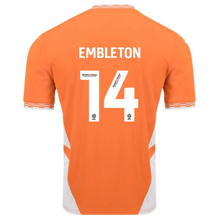 Danxen Mujer Camiseta Elliot Embleton #14 Naranja Blanco 1ª Equipación 2024/25 La Camisa