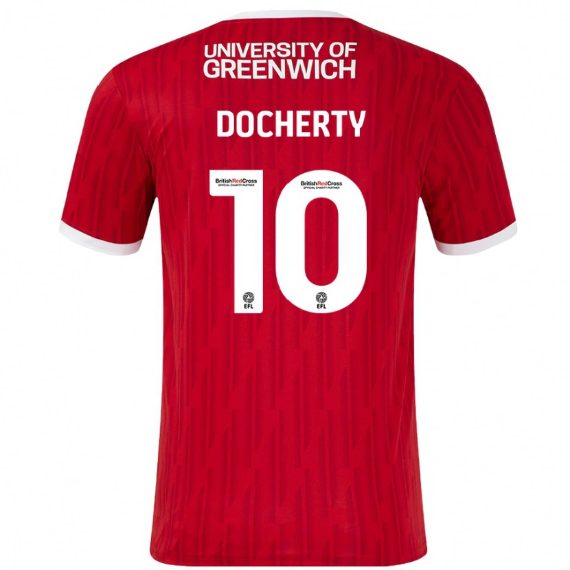 Danxen Mujer Camiseta Greg Docherty #10 Rojo Blanco 1ª Equipación 2024/25 La Camisa