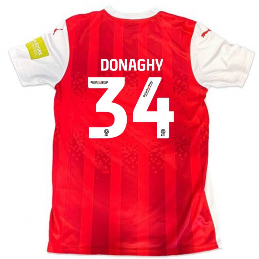 Danxen Mujer Camiseta Tom Donaghy #34 Rojo Blanco 1ª Equipación 2024/25 La Camisa
