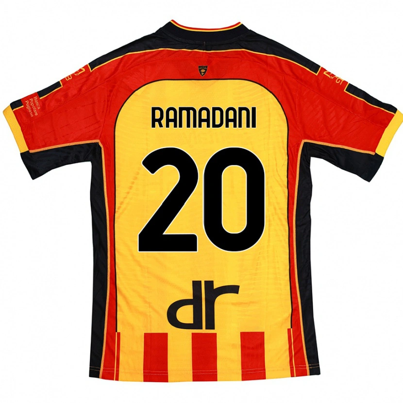 Danxen Mujer Camiseta Ylber Ramadani #20 Amarillo Rojo 1ª Equipación 2024/25 La Camisa