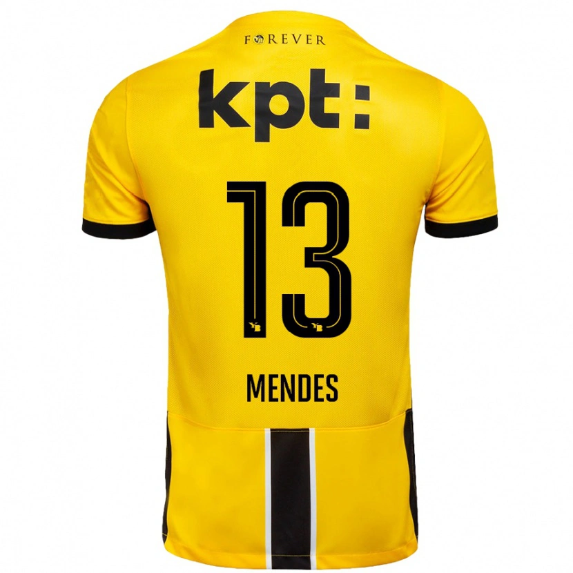 Danxen Mujer Camiseta Daniel Mendes #13 Amarillo Negro 1ª Equipación 2024/25 La Camisa