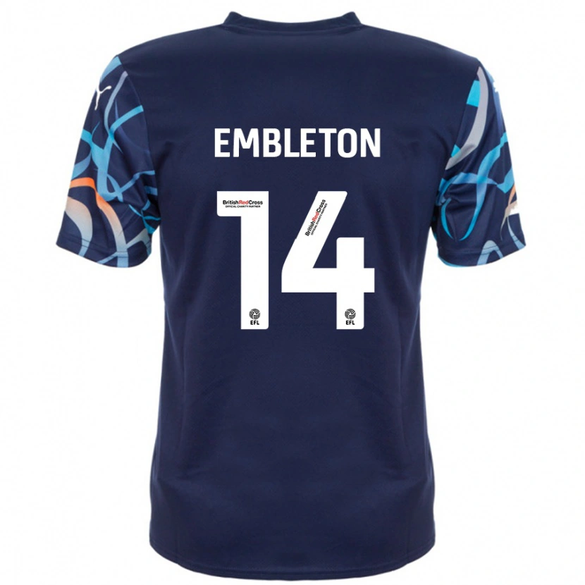 Danxen Mujer Camiseta Elliot Embleton #14 Azul Marino 2ª Equipación 2024/25 La Camisa