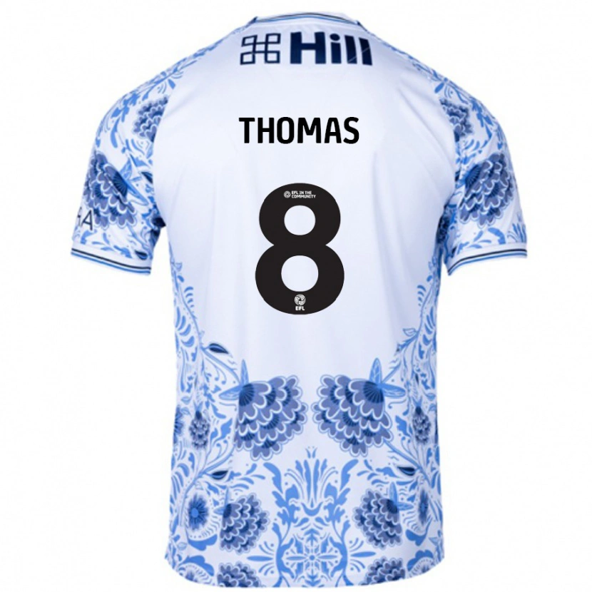 Danxen Mujer Camiseta George Thomas #8 Blanco Azul 2ª Equipación 2024/25 La Camisa