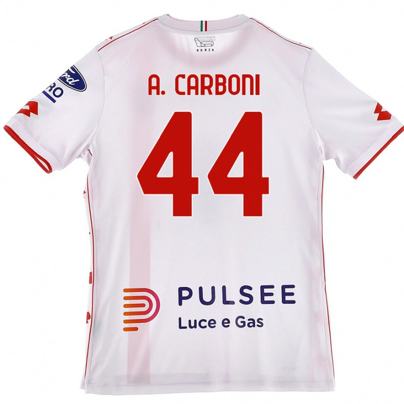 Danxen Mujer Camiseta Andrea Carboni #44 Blanco Rojo 2ª Equipación 2024/25 La Camisa