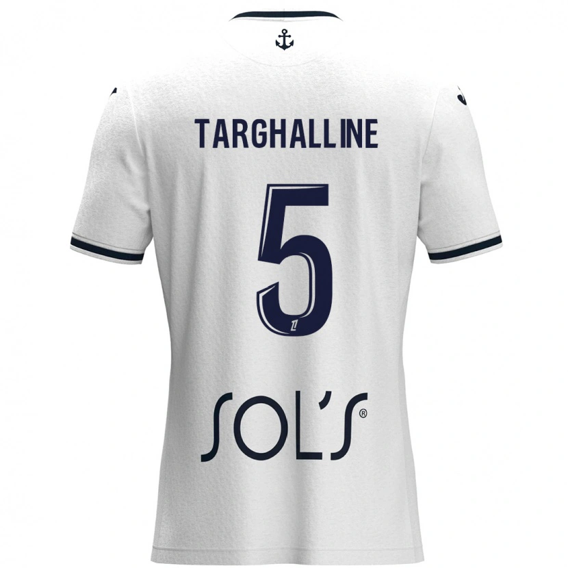 Danxen Mujer Camiseta Oussama Targhalline #5 Blanco Azul Oscuro 2ª Equipación 2024/25 La Camisa