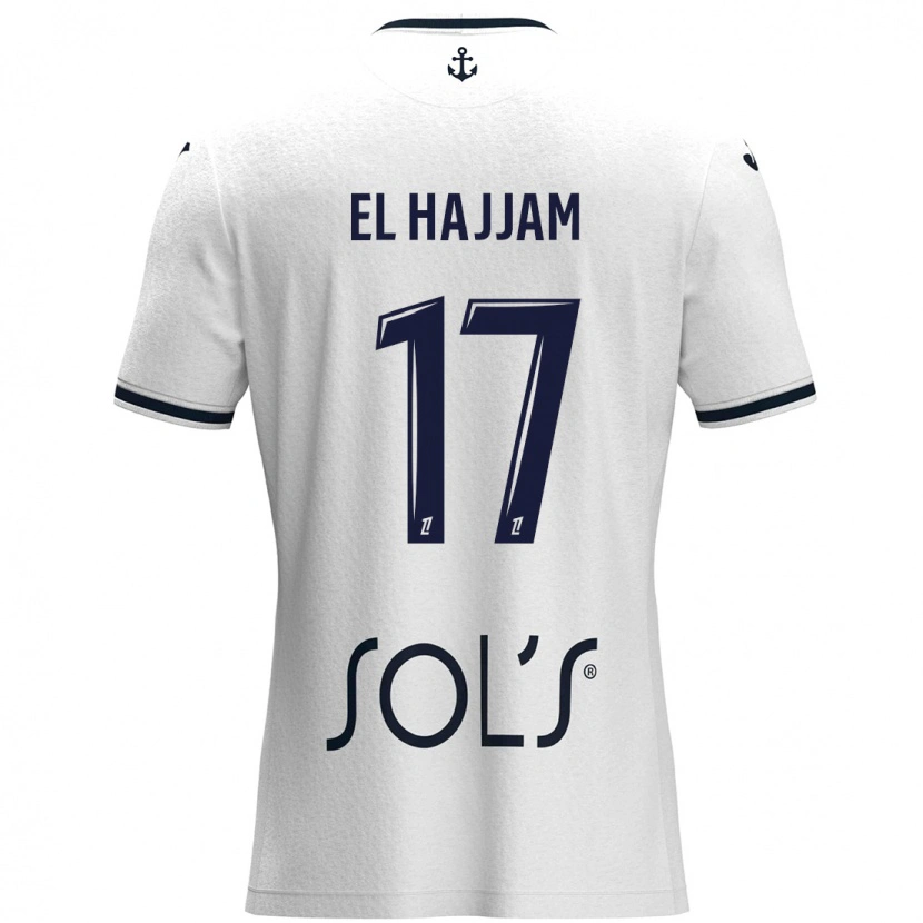 Danxen Mujer Camiseta Oualid El Hajjam #17 Blanco Azul Oscuro 2ª Equipación 2024/25 La Camisa