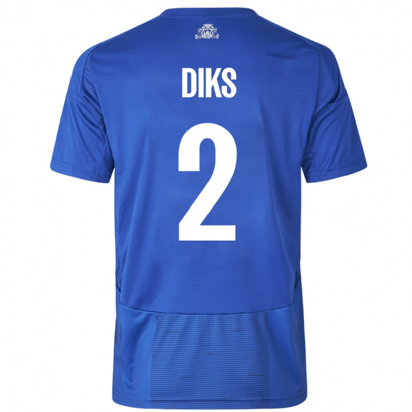 Danxen Mujer Camiseta Kevin Diks #2 Blanco Azul 2ª Equipación 2024/25 La Camisa