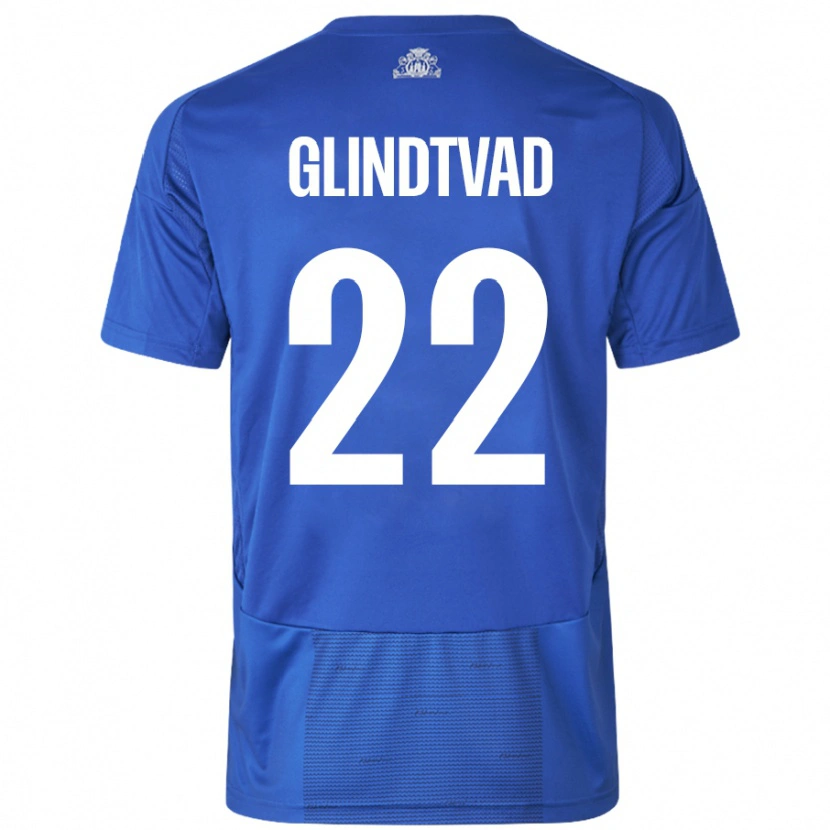 Danxen Mujer Camiseta William Glindtvad #22 Blanco Azul 2ª Equipación 2024/25 La Camisa