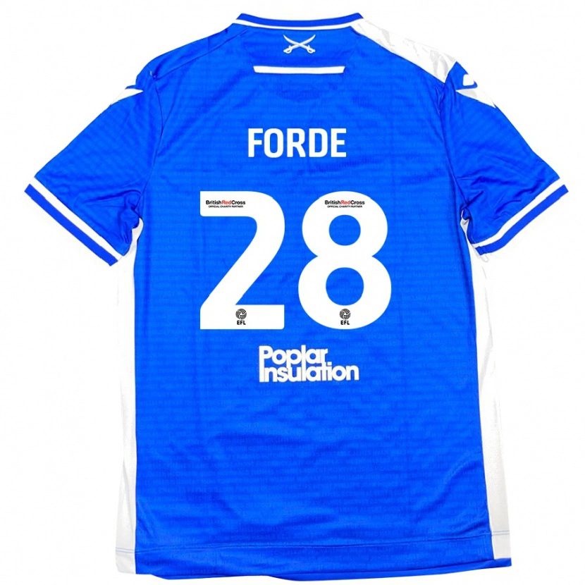 Danxen Niño Camiseta Shaqai Forde #28 Azul Blanco 1ª Equipación 2024/25 La Camisa