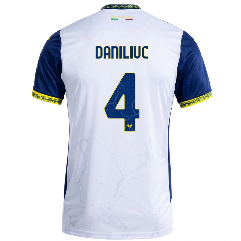 Danxen Niño Camiseta Flavius Daniliuc #4 Blanco Azul 2ª Equipación 2024/25 La Camisa