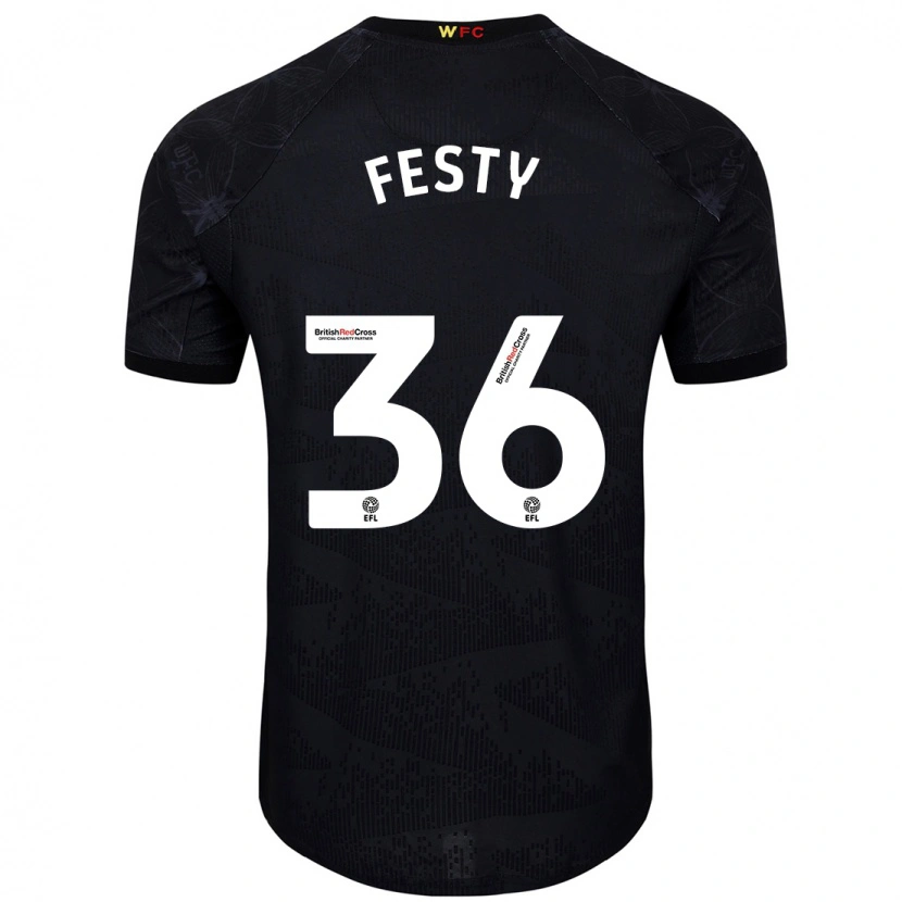 Danxen Niño Camiseta Festy Ebosele #36 Negro Blanco 2ª Equipación 2024/25 La Camisa