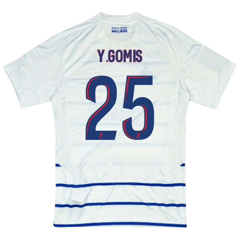 Danxen Niño Camiseta Yoni Gomis #25 Blanco Azul 2ª Equipación 2024/25 La Camisa