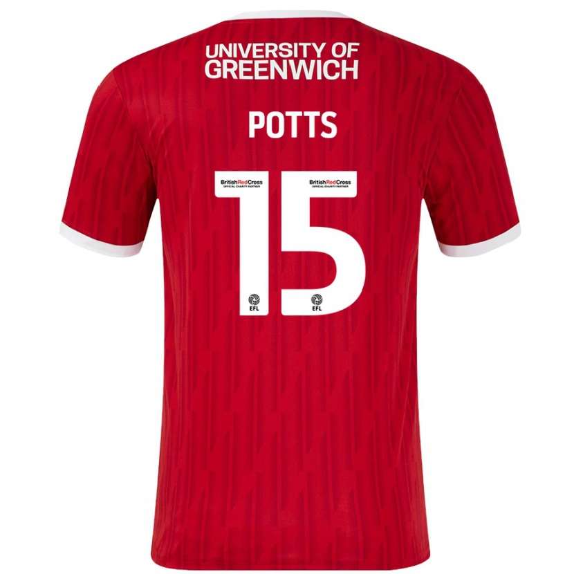 Danxen Mujer Camiseta Dan Potts #15 Rojo Blanco 1ª Equipación 2024/25 La Camisa