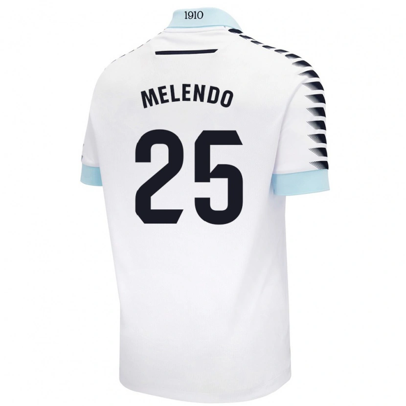 Danxen Mujer Camiseta Óscar Melendo #25 Blanco Azul 2ª Equipación 2024/25 La Camisa