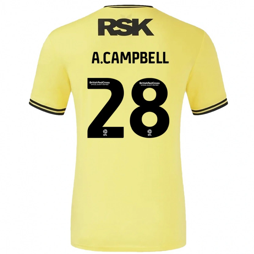 Danxen Mujer Camiseta Allan Campbell #28 Amarillo Negro 2ª Equipación 2024/25 La Camisa